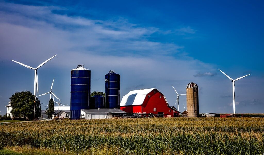 Turbines on a farm